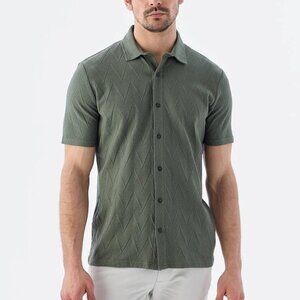 Jakamen Khaki Green Zigzag Textured Slim Fit Shirt